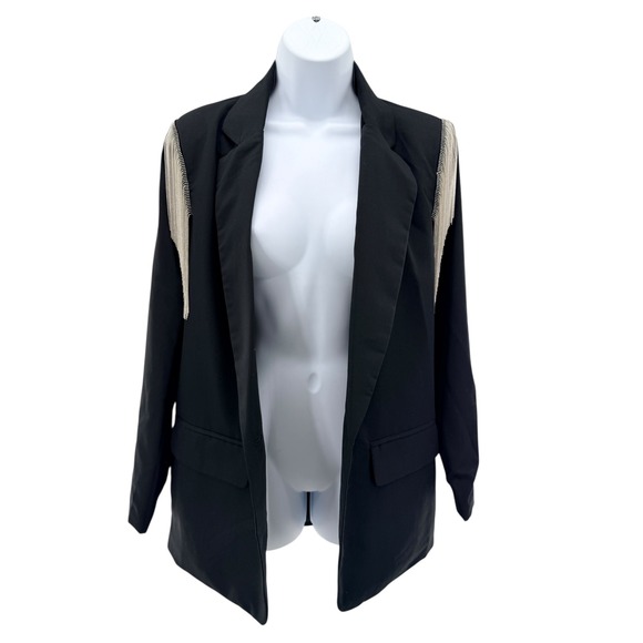 Black Fringe Shoulder Blazer Small Western Glam Rodeo Rocker Cowgirl Jacket NWOT - Picture 4 of 7